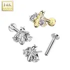 14 Karat Solid Gold Labret / Monroe Stud 18 Gauge 8 MM & Bee CZ Wings