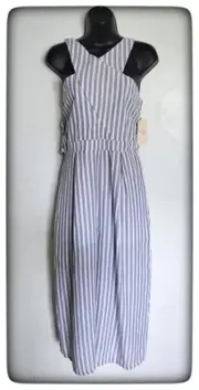 GB Girls Blue & White Striped Sleeveless Jumpsuit Sz 16 NWT