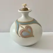 NEW Marcy Mayforth Vintage Incised Hearts Stoneware Vase Oil Lamp Vermont Potter