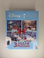 Ceaco Disney Thomas Kinkade 3-In-1 Puzzles Beast Belle Mickey & Minnie Holiday