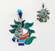 REVERSIBLE CELESTIAL MULTICOLOR OPAL SPINY INLAY .925 SILVER STALLION PENDANT
