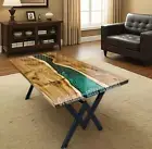 Green Epoxy Dining Table, Epoxy Resin table, Live Edge table, living room table