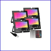 4 Pack Waterproof RGB LED Flood Lights with Remote Control – 12 Color Options