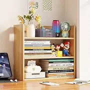 Hbluefat 3-Tier Desktop Bookshelf, Small Wood Countertop Bookcase Desk Organizer Literature CD Photo Display Storage Rack for Home Office (Wood)