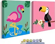 2-Pack Easy Paint by Numbers Kits for Kids, DIY Oil Painting for Children Seniors Beginners, Framed Pre Drawn Canvas Painting Craft Set, Color According to Numbers 8x8 inch (Tropical)