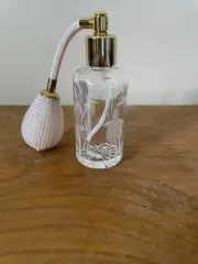 Vintage Stuart Crystal Atomiser Perfume Bottle Acid Etched Fuschia Flowers