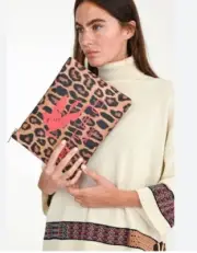 ETRO Leopard Print Logo Leather Logo Zip Clutch Bag New In Box