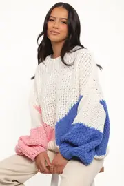 [PUP50] Koda Pattern Knit Sweater - White Multi S/M Multi
