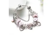 Pandora Inspired Full Set Beaded Charm Bracelet - Silver/Pink