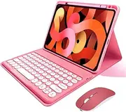 iPad 9th Generation Keyboard Case with Mouse, iPad 8th Gen, 7th Gen, Air 3, Pro 10.5 Detachable Bluetooth Keyboard Pencil Charging in Pencil Holder Cute Round Keys Slim Smart Cover (Dark Pink)