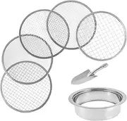 ZLHETWT Soil Sieve Set 1/3/6/9/12mm 5 Grid Sizes Interchangeable Meshes Stainless Steel Riddle Sieve Set with Shovel Soil Sieve Sifter Set for Gardening Dirt Sand Soil Rocks 9.45inch