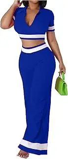 [Legou] Colored Lapel Wide Leg Pants Short Sleeved Open Navel Two-Piece Set