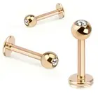 Piercing Ear Labret Gold Plated Pink Gem