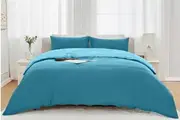 LINENOVA Pre-Washed Cotton Reversible Quilt Cover Set (Slate Blue)