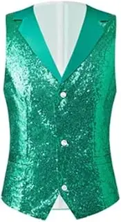 [HEYDHSDC] Men Sequin Suit Vest Slim Fit Singer Stage Performance Dress Waistcoat Four Seasons B M