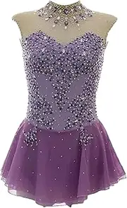 [Zagitova] Sleeveless Figure Skating Dresses for Women Shiny Rhinestones Dance Leotards Spandex Breathable