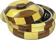 REGAL HOMEWARE Sheesham Wooden Casserole for Chapati with Stainless Steel inner Hot case Wood Hotpot Roti Box Dabba for Kitchen & Dinning Table pack of 1 (1250ml) (8 inch) (Striped)