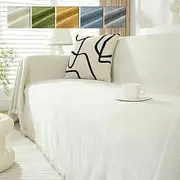 Chenille Blanket Herringbone Tassel Couch Cover, Sofa Cover Furniture Protector Couch Cover, Soft Waterproof Washable Sofa Cover,for Pets Kids Children Dog Cat (Beige,180 x 340cm/70.8 x 133.8in)