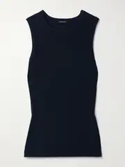 [GOLDSIGN] GOLDSIGN - Ribbed Stretch-jersey Tank - Navy - small small Blue