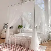 Mosquito Net for Bed Canopy 4 Corners Post, Elegant Square 4 Openings Canopies Bedroom Ceiling Curtains Bed Drapes