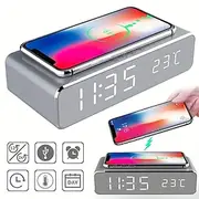 Wireless Charger Time Alarm Clock LED Digital Thermometer Earphone Phone Chargers Fast Charging Dock Station For IPhone 15 14 13 12 Samsung