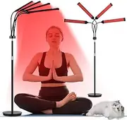Floor Red Light Lamp, Infrared Lamp with 3 Wavelengths (660/850/940), 4 Heads Red LED Light with 360° Gooseneck & 10/20/30Mins Timer & 5 Brightness, 180LEDs Infrared Light for Home/Office Use