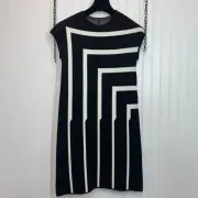NWT United Colors Of Benetton Womens Black & WhiteCap Sleeve Sheath Dress Size S