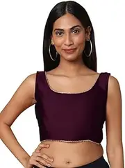 [Fashnkart] Women Dupion Silk Saree Blouse Bollywood Choli Sleeveless Back Open Readymade Stitched Top