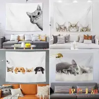 在飛比找Yahoo!奇摩拍賣優惠-【現貨】貓咪背景布房間裝飾墻布掛布臥室床頭布置背景墻掛毯[優
