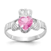 14k White Gold October Cubic Zirconia Birthstone Claddagh Ring Size 5