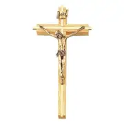 Oak Crucifix With inlay Size 10 in H 4.5 in Corpus Features Solid Brass inlay