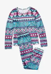 NWT Justice Girl's Logo Geometric Pajamas Set Shirt Pants Sz 6 7 8 12 S M L
