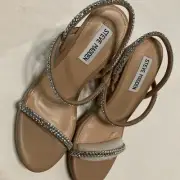 Steve Madden Morgan Rhinestone Slip On Strappy Open Toe Wedge Heeled Sandals