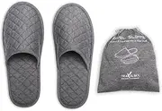 Portable Travel Slippers Cotton Spa Foldable Slippers Closed Toe Slipper Non-Slip Hotel House Slipper with Bag for Trip Home, Grey, 5