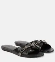 [Balenciaga] Balenciaga Cagole leather slides AU 6 black