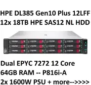 HPE DL385 Gen10+Plus 12x 18TB 2x AMD EPYC 7272 64GB 2x 1600W 10GbE 25GbE P816i-a