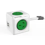 PowerCube 4 Socket Mountable Power Board w/1.5m Cord/2 USB Charger 240v Green
