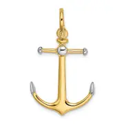 14k Yellow & Rhodium Gold w/Rhodium 3-D Anchor w/Long T Bar and Shackle Bail Charm