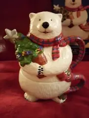 Pfaltzgraff Perennials Teapot Snow Bear Polar Bear w/ Christmas Tree~New In Box*