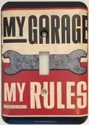 Phrase "MY GARAGE MY RULES" Light Switch Cover Plate Open Roads Metal - Man Cave