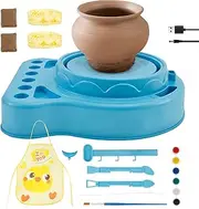 Pottery Wheel Toys for Kids, Electric Pottery Wheel Kit Easy to Clean Interesting Sturdy Clay Sculpting Tools Set for Beginners Home Playing Games (Blue)