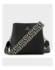 [Madison Accessories] Joanie 3 Compartment Crossbody Bucket Bag + Graphic Bag Strap in Black