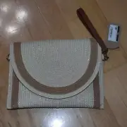 New w Tags! Stash Boutique Two Tone Straw Clutch Purse (has shoulder strap)