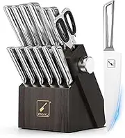 14 PCS Japanese Stainless Steel Kitchen Knife Set with Block, Built-in Sharpener, and Non-Slip Ergonomic Handles - Dishwasher Safe