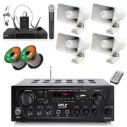Pyle Bluetooth Receiver, 4x 6" Speakers w/Wire (QTY 4), Wireless Microphone Set