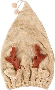 HONITANO Christmas Antler Shower Cap Quick Dry Hair Towel Wrap for Fast Absorption Soft Fleece Lightweight Durable for Home Travel Gym Bathing