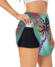 [GaxfjRu] Cute Dragonfly Pattern Print Women's Running Shorts High Waisted Running Shorts Pocket Sporty Gym Elastic Short
