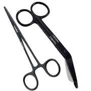 Set Of 2 Bandage Scissors 5.5 And Hemostat 5.5 Stainless Steel Full Black Color