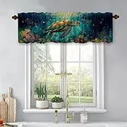 XIAONGYAER Ocean Turtle Coral Shell Windows Treatment Valances Short Kitchen Curtains Blackout Drapes Rod Pocket Topper Panel for Bathroom Bedroom Living Room 54x18inch