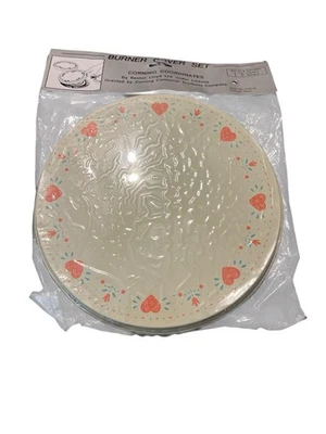 Corning CORELLE Coordinates Stove Burner Covers Set Forever Yours Pink Hearts